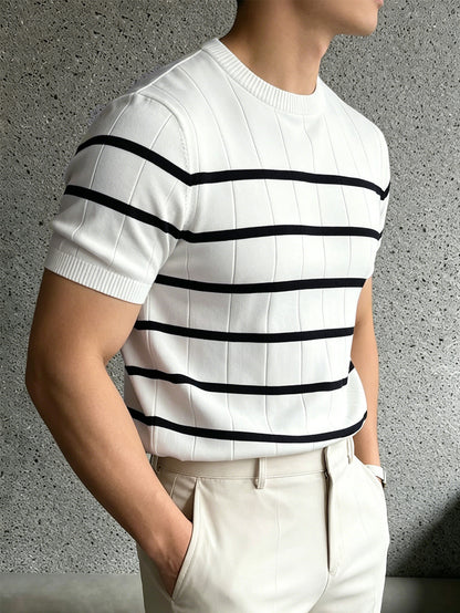 Men's Striped Short Sleeve Knit Pullover Casual Summer Top