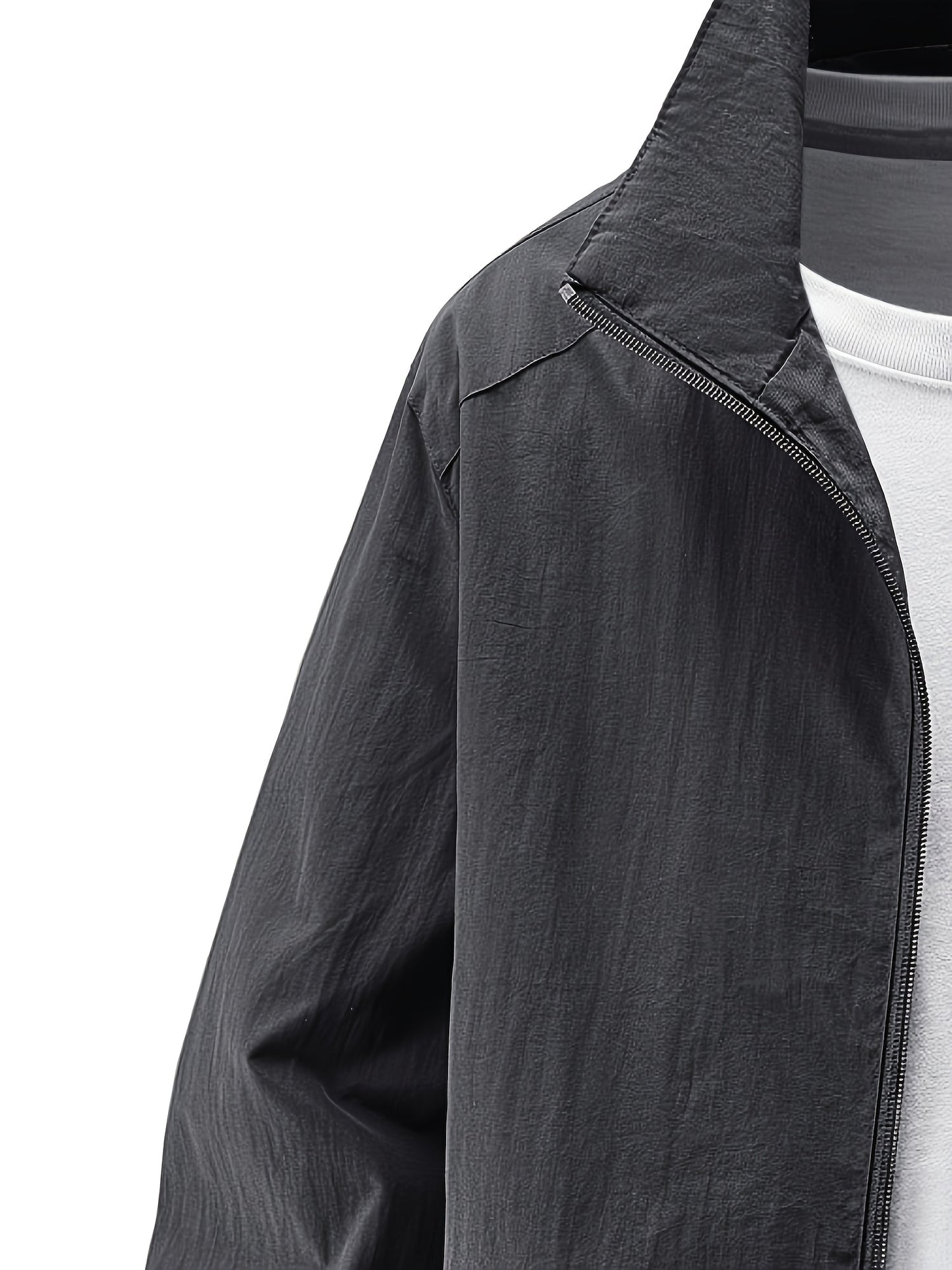 Men'S Olive Green Bomber Jacket with Stand Collar - Casual, Comfortable, Zip-Up Outerwear for Outdoor Activities, Casual Attire|Stand Collar Jacket|Zippered Jacket