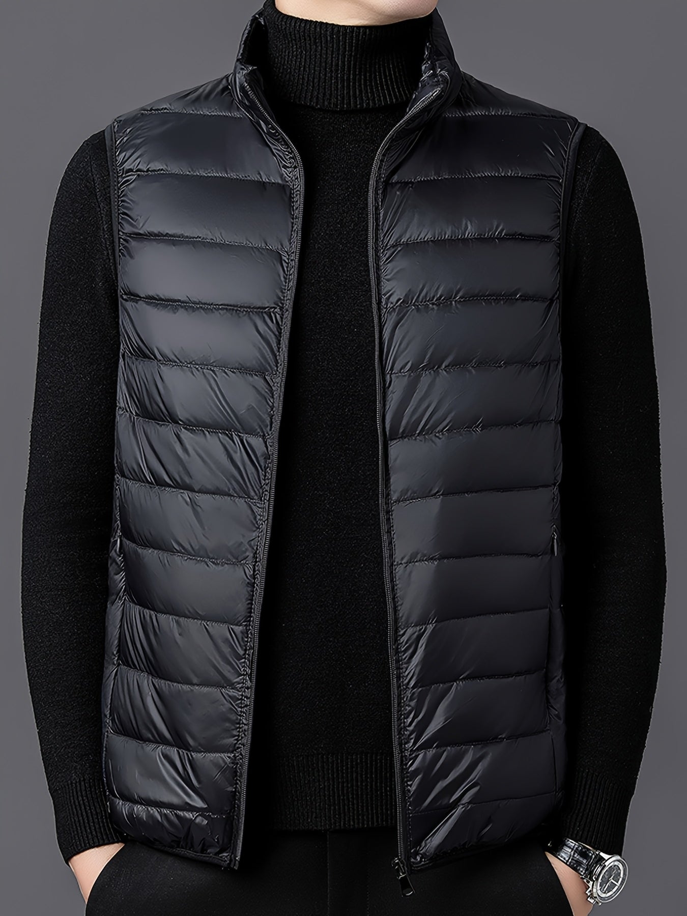 Men's Fashion Solid Color Single Vest, Youth Outdoor Sports Casual Jacket, Men's Spring Autumn Thin Stand Collar Cardigan Vest - ayq