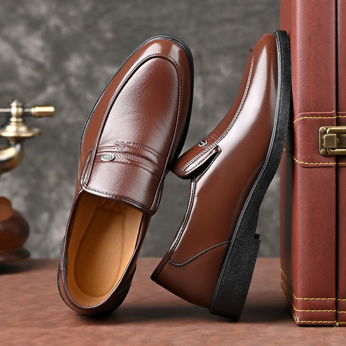 Men's Classic Business Casual Slip-On Loafers with Rubber Sole