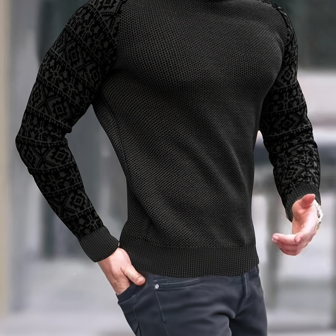 Men'S Long-Sleeve T-Shirt in a Heavy Waffle Knit for Autumn, Perfect for Casual Wear