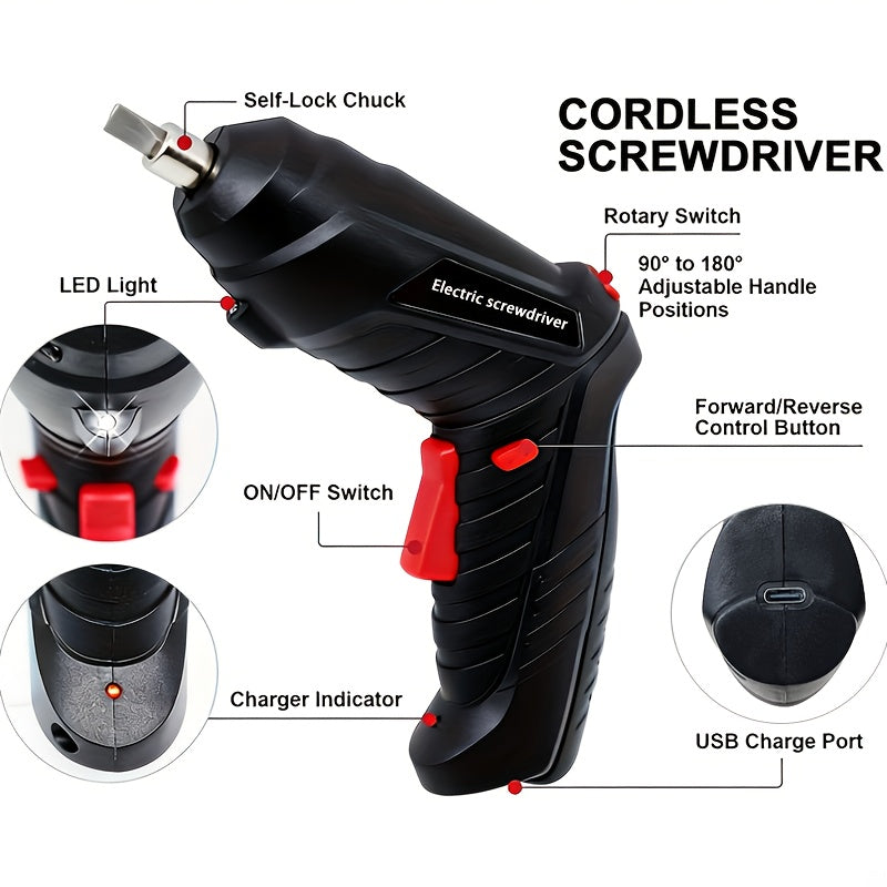 14/47pcs Cordless Electric Screwdriver, Screw Gun, Compact Portable Screwdriver Kit for Electric Drill Sets, Adjustable Design, Durable Battery, High Torque, Includes Various Accessories for Lovers And Professionals