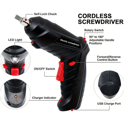 14/47pcs Cordless Electric Screwdriver, Screw Gun, Compact Portable Screwdriver Kit for Electric Drill Sets, Adjustable Design, Durable Battery, High Torque, Includes Various Accessories for Lovers And Professionals