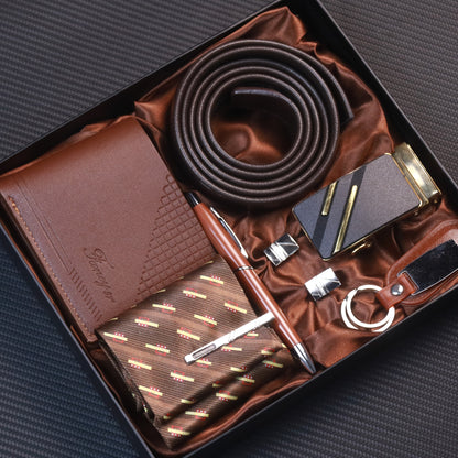 8pcs Men's Luxury Accessory Gift Set with Automatic-Docking Collar Tie System, Dress Belt, Cufflinks, Keychain, Pen & Wallet - Complete Corporate Attire Bundle for Weddings, Business Meetings, Prom - Ideal Birthday/Christmas/