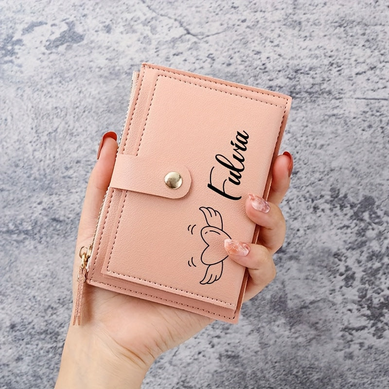 Women'S Personalized Custom Logo Name Wallet - Elegant Minimalist Zipper Closure, Multi-Card Holder & Coin Purse, Lightweight Compact Design with Golden-Tone Hardware, Perfect Gift For Birthdays, Valentine'S Day, Everyday Use