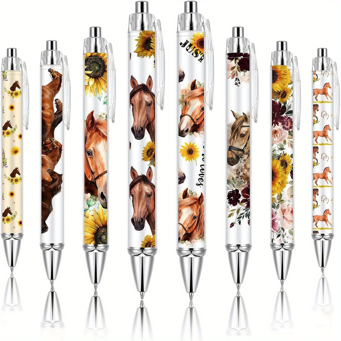 8pcs Ballpoint Pens for Women 1.00mm Cute Black Ink Fancy Pens Fine Point Smooth Writing Office Supplies(Horse)