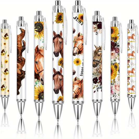 8pcs Ballpoint Pens for Women 1.00mm Cute Black Ink Fancy Pens Fine Point Smooth Writing Office Supplies(Horse)
