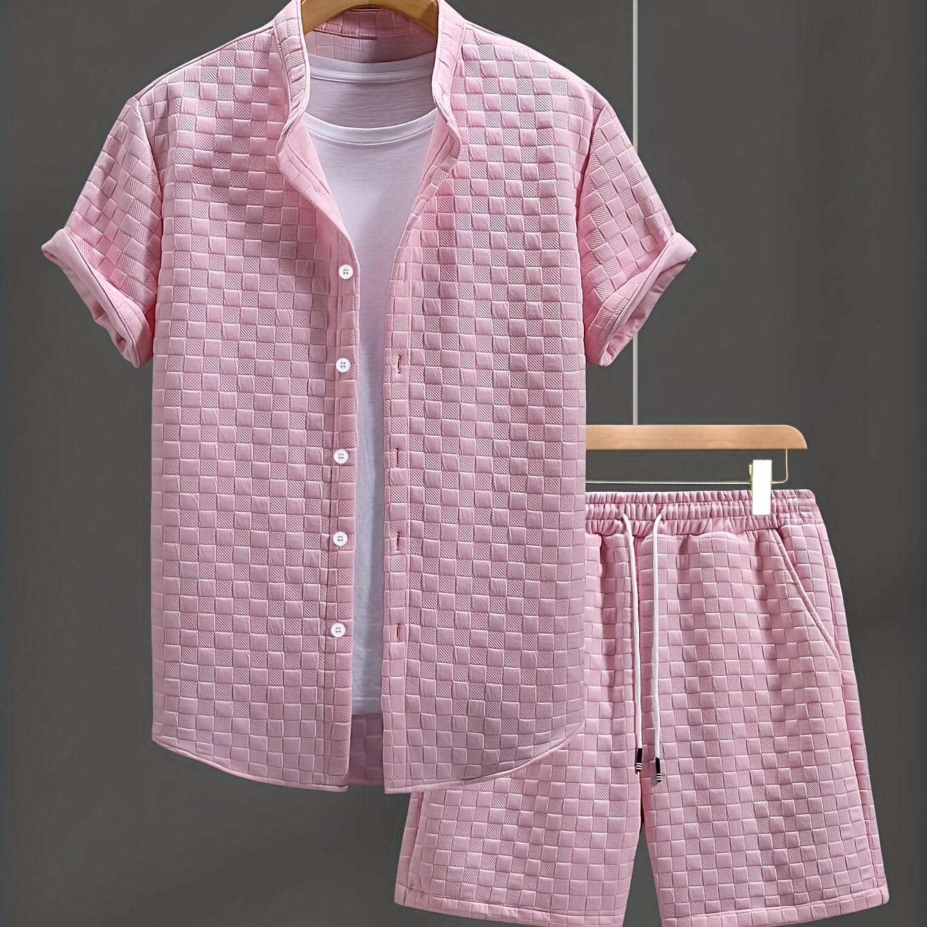 Men'S Casual Short Sleeve Button-Up Shirt & Shorts Set - Solid Black, Breathable Polyester Blend, Regular Fit for Summer, Everyday Comfort, Casual Summer Wear | Buttonup Shirt | Polyester Blend