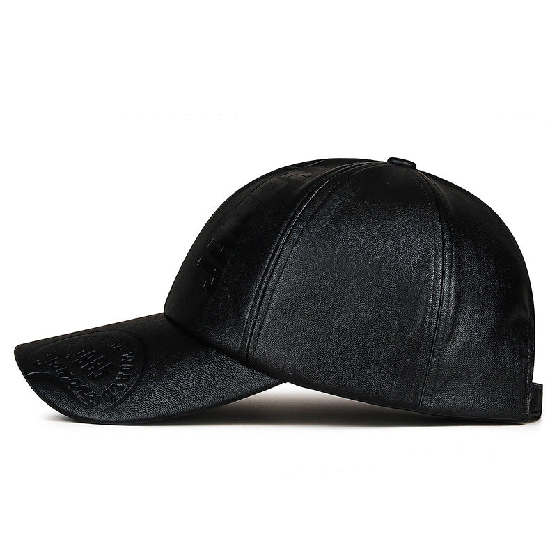 Unisex Embossed Letter Baseball Cap Adjustable PU Leather Hat