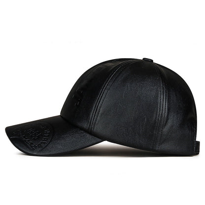 Unisex Embossed Letter Baseball Cap Adjustable PU Leather Hat