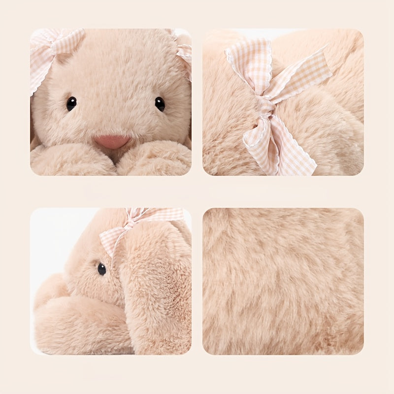 35Cm/13.8Inch Brown Rabbit Plush Toy, Cute Bunny Stuffed Animal with a Bow, Lively Adorable Rabbit Toy, Cozy Home Decor, Perfect Surprise Gifts for Kids, Friends, Boys, And Girls for Birthdays, Christmas, And Easter
