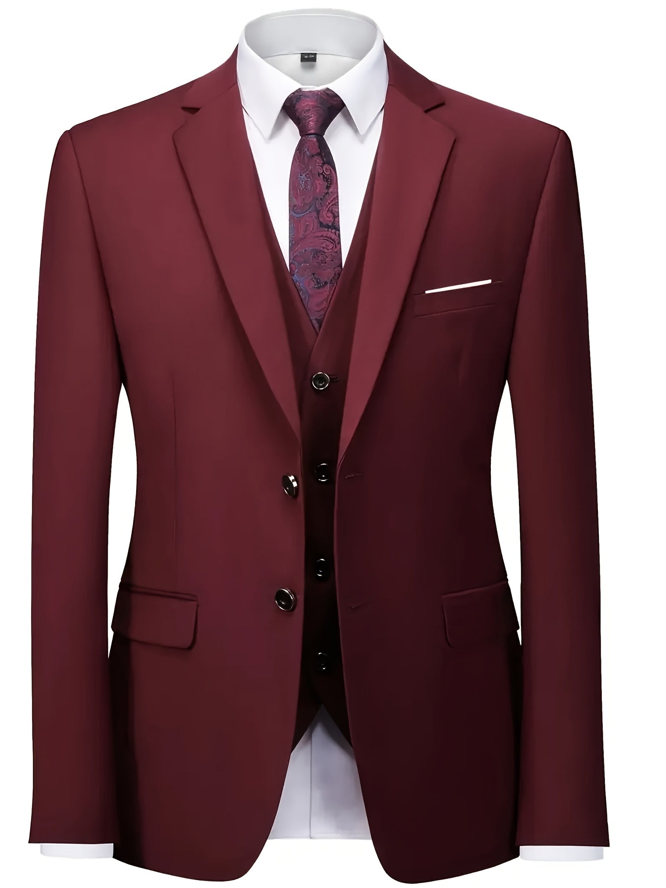 Men's 3-Piece Suit with Jacket, Vest & Pants - Stylish Formal Wear
