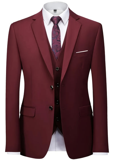 Men's 3-Piece Suit with Jacket, Vest & Pants - Stylish Formal Wear