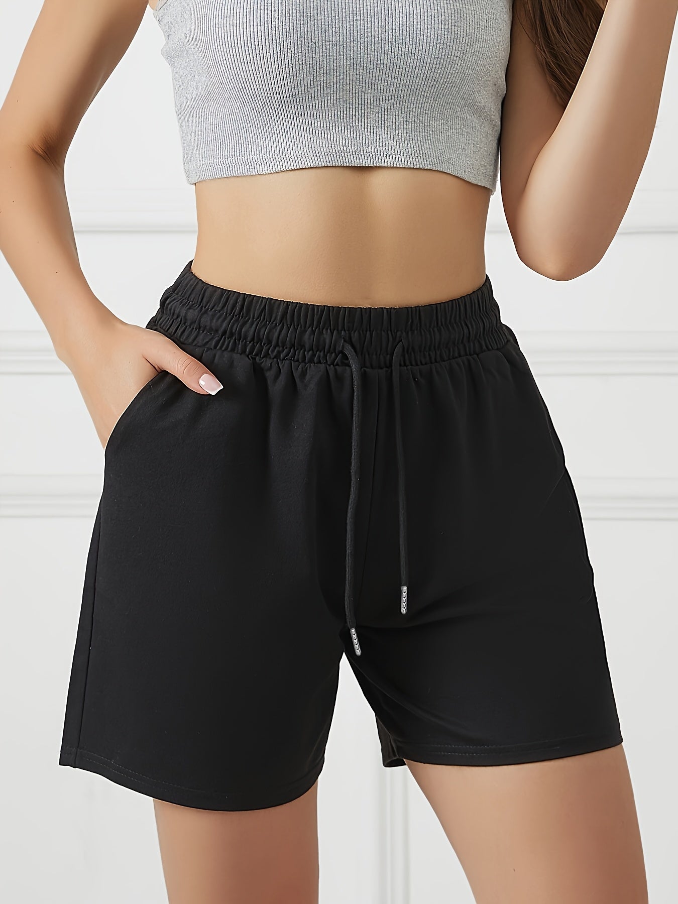 Women's Summer Drawstring Athletic Shorts with Front Pockets
