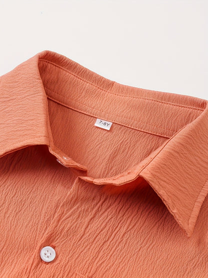 Boys' Casual Short Sleeve Solid Color Shirt with Stretch Fabric