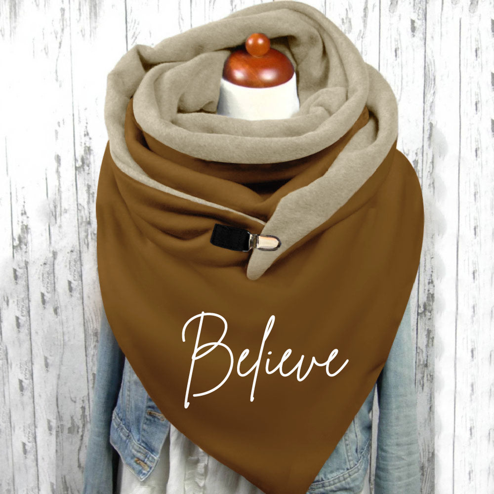Women'S Christmas Letter Printed Neck Warmer - Soft Stretchy Polyester-Spandex Blend, Elastic Fit Windproof Cold-Proof Scarf with "Believe" Design, Machine Washable Casual Winter Accessory for Outdoor Activities, Christmas Sc