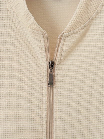 Men's Lightweight Jacket with Stand-Up Collar - Zippered Front Closure, Regular Fit Casual Coat for Everyday & Formal Wear - Spring/Fall Outerwear in White/Neutral Tones - Easy Care Zipper Jacket