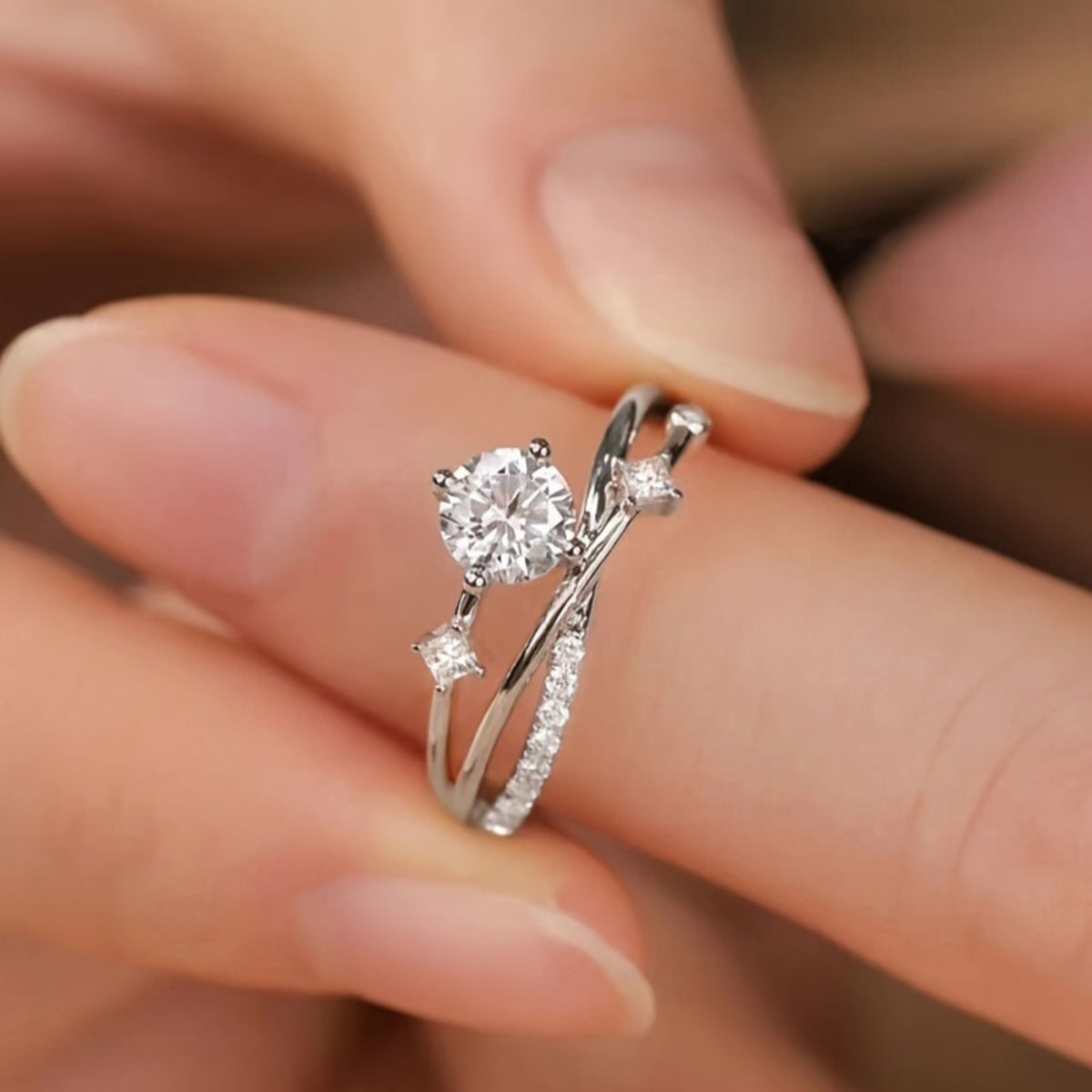 Adjustable Women’s Starry Sky Ring with Synthetic Cubic Zirconia