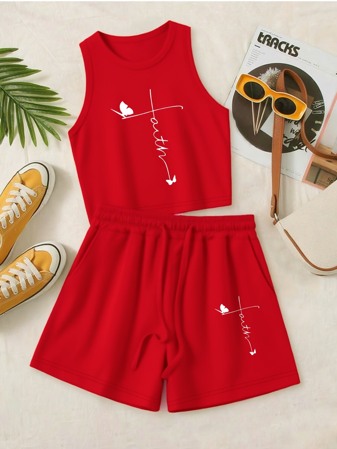 Women's Casual Two-Piece Set with Graphic Tee & Wide Leg Pants