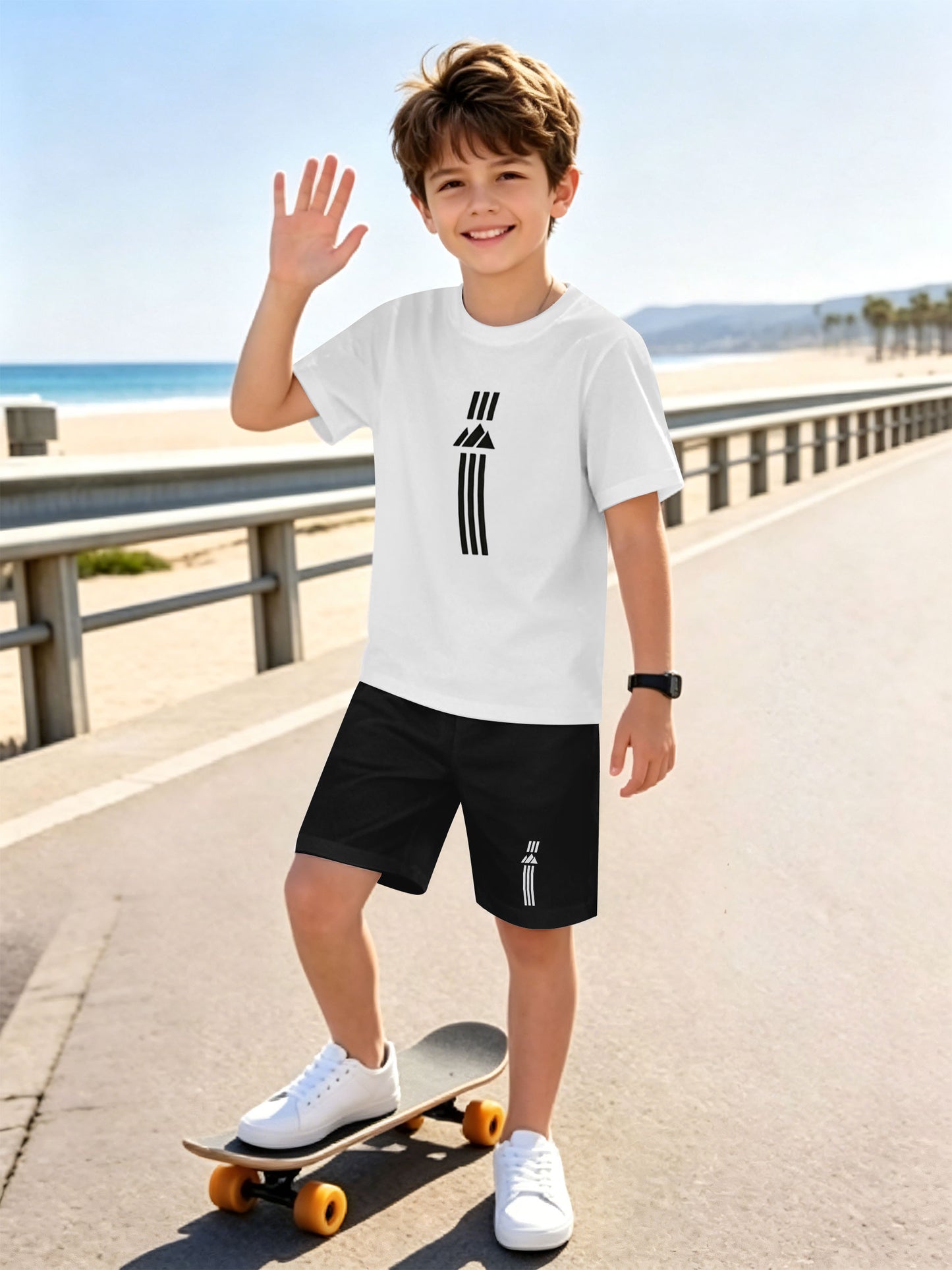 Boys' Casual Short Sleeve & Shorts Set with Geometric Print