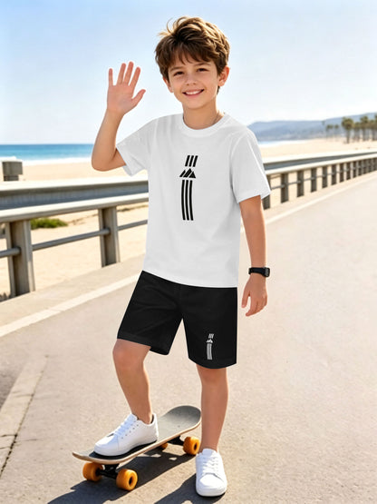 Boys' Casual Short Sleeve & Shorts Set with Geometric Print