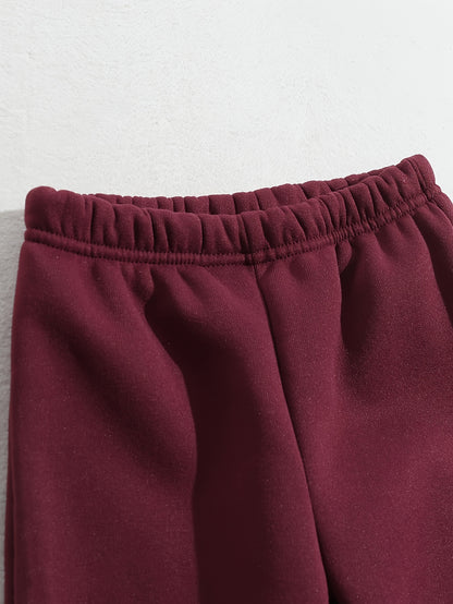 Tween Girls' Autumn/Winter Letter Embossed Warm Lined Sweatshirt and Joggers, Perfect for Outdoor