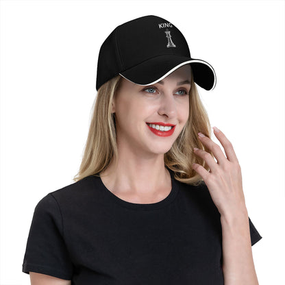 Chess King Snapback Baseball Cap - Black with White Chess Piece Design, Unisex Casual Sun Protection Hat for Men & Women, Perfect Gift for Chess Enthusiasts, Summer Cap | Unisex Hat | Durable Headwear