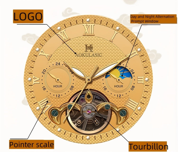 Large Gyroscopic Fully Automatic Mechanical Watch Men's Moon Phase Fashionable Versatile Wristwatch