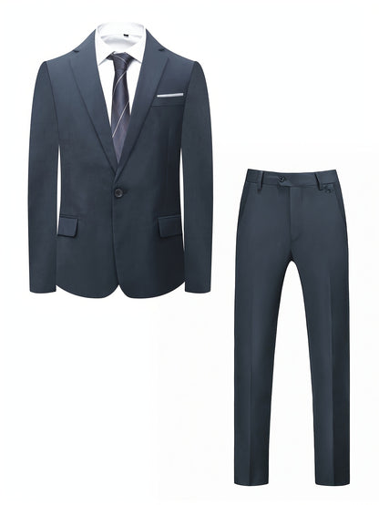 Men's Casual Business Suit 2-Piece Set with Lapel Collar