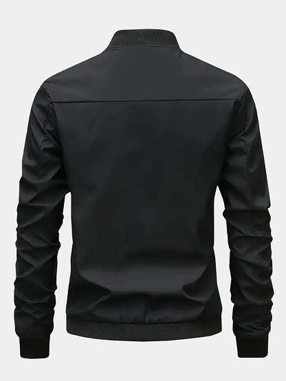 Men's Stylish Windproof Jacket - Solid Color, Stand Collar, Zip-Up with Pockets, Lightweight Polyester for All Seasons, Casual & Outdoor Wear, Allseason Jacket | Zipup Jacket | Polyester Jacket, Windbreaker Jacket