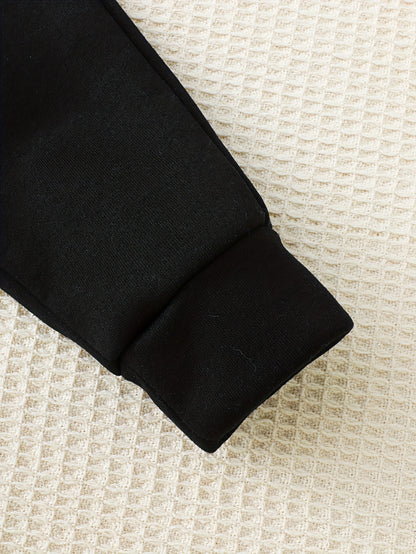 Warner Series Boys' Autumn/Winter New "Tom and Jerry" Series Set: Classic Nostalgic Yellow Top with Tom and Jerry Letter Print and Black Warm Fleece-Lined Pants, 2-Piece Casual Comfortable Everyday Outfit