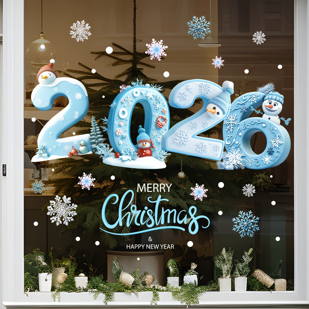 2026 Christmas & New Year Glass Stickers - Winter Snowflake & Snowman Self-Adhesive Irregular Shape Glittery Matte Finish with 2026 Number Design,  & White Winter Theme with Penguins, Holly & Snowflakes - One-Time Use for, Do