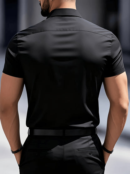 Men's Casual Navy Blue Short-Sleeve Polyester Shirt