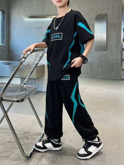 Boys' Casual Lightning Print Two-Piece Set for Spring/Summer
