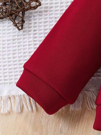 2pcs Girls' Fleece Hooded Sweatsuit Set - Oversized Hoodie & Jogger Pants with Elastic Waist, Thick Warm Winter Outfit, Machine Washable Red Sweatsuit for Casual Casual Attire & Clothing (Matching Outfit) - Cozy Fleece Fabric