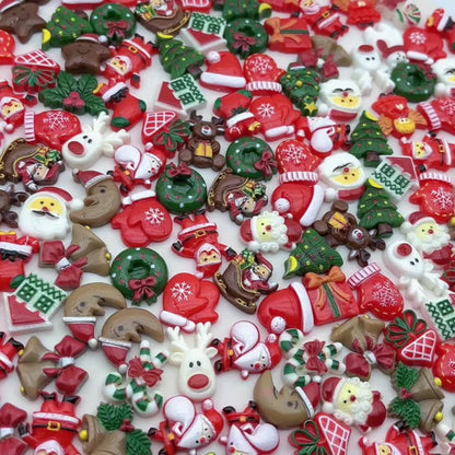 50pcs Festive Holiday-Inspired Flatback Charms, Decorative Assortment for DIY Crafts, Jewelry Making with Snowman, Reindeer, And Seasonal Decorations - Non-Metallic, No Plating Material