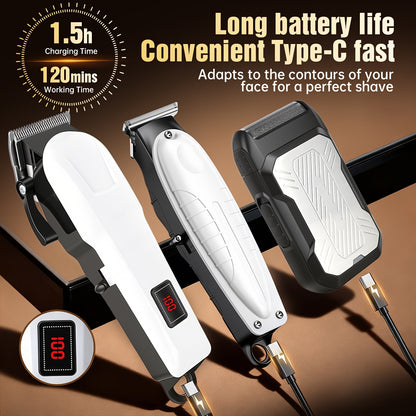 2pcs/3pcs Men's Electric Hair Clipper Set & Beard Trimmer Set. Home-use electric hair clipper + sculpting trimmer + reciprocating shaver. Haircutting, shaving, sculpting, and sideburn trimming. Christmas gift. for home, car, - ayq