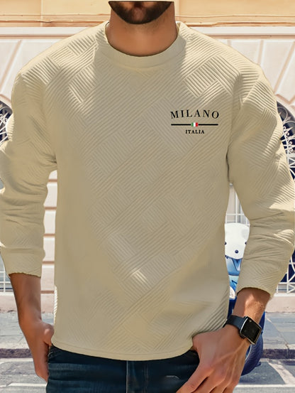 Men'S Casual Long Sleeve Crew Neck Sweatshirt | Heavyweight Geometric-patterned, Regular Fit, Ideal for Spring/Fall
