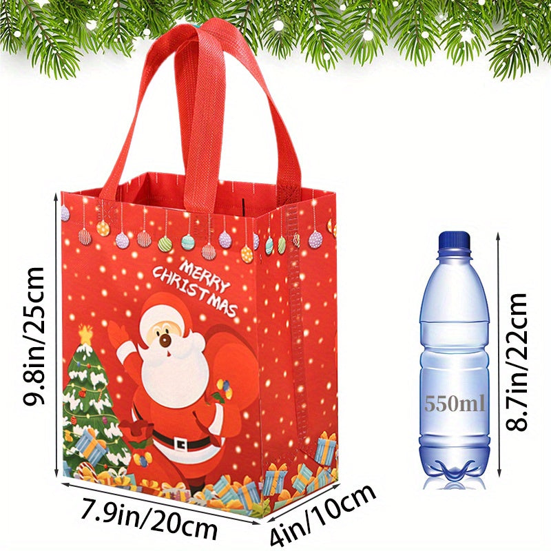 6/12pcs Christmas Gift Bags with Handles, Medium Reusable Non-Woven Tote Bags for Wrapping Gifts or Party Favors, New Year Shopping Bag, 25×20×10cm