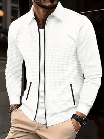 Men's Plain Waffle Zipper Jacket Casual Daily Fashion
