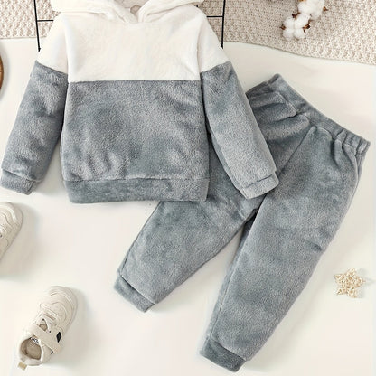 Boys' Cozy Fleece Hoodie & Pants Set - Gray & White Geometric Pattern, Long Sleeve Pullover with Hood, Soft Knit Fabric, Perfect for Fall & Winter, Casual Style, Everyday Comfort, Everyday Comfort Wear | Geometric Pattern Hoo