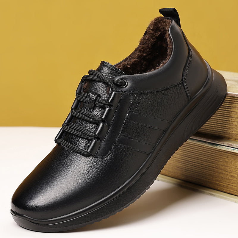 Men'S Fleece Lined Sneakers | Simple Panel Design, Heel Pull Tab, Trendy Casual Shoes for Campus Life and Dating, Low Top, Genuine Faux Leather Upper, Fabric Insole and Inner Material, Solid Color