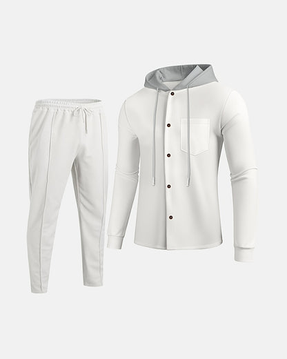 Men'S Lightweight Hooded Cardigan - Long Sleeve Sweater Jacket, Button-Front Closure, Light Grey Casual Outerwear for Office, Casual Attire - Breathable Fall/Spring Layering Essential, Sweater Cardigan, Waffle Texture, Durabl