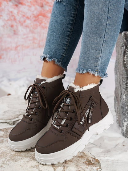 Women'S Winter Snow Boots - Warm Lined, Non-Slip, High-Top Outdoor Casual Shoes with Ribbed Cushioning, Black, Perfect for Cold Weather Activities, Winter Footwear | Stylish Winter Boots | Durable Footwear