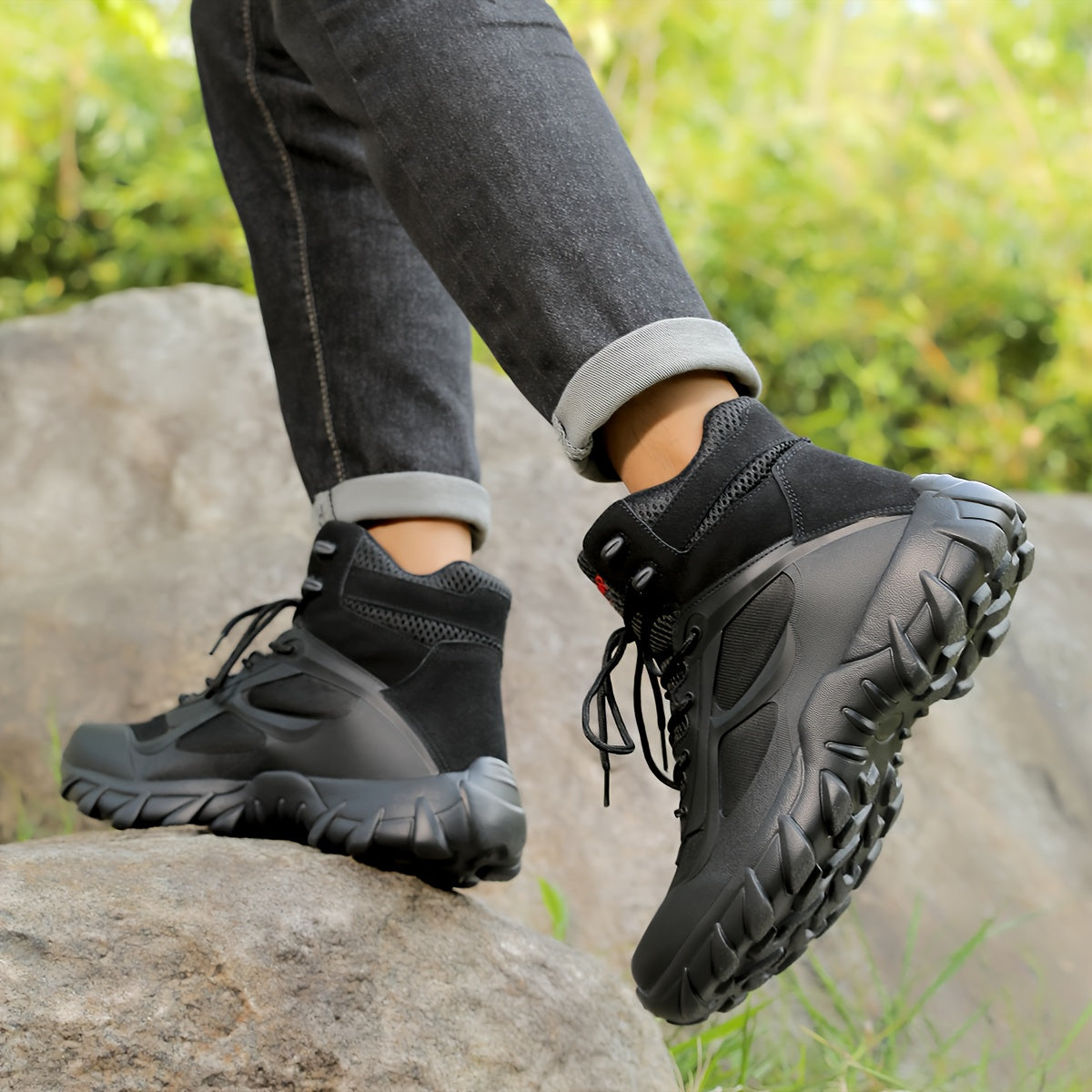 Men's High-Top Outdoor Hiking Boots, Durable All-Season Footwear