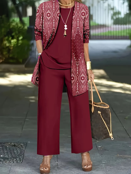Elegant Women's 3-Piece Ethnic Set with Printed Blazer & Pants