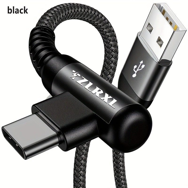Fast Charging with C-Type Charging Cable, Right-Angle USB-C to USB-C Cable Braided USB-C Charger, Suitable for Huawei, Xiaomi, Redmi, Oppo Oneplus And More Smartphones - ayq