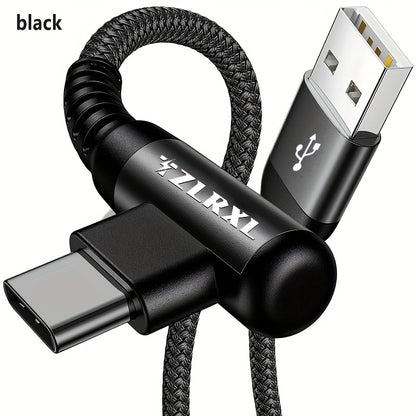 Fast Charging with C-Type Charging Cable, Right-Angle USB-C to USB-C Cable Braided USB-C Charger, Suitable for Huawei, Xiaomi, Redmi, Oppo Oneplus And More Smartphones - ayq