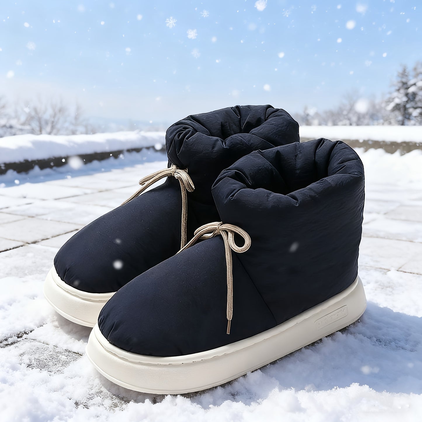 Men'S & Women'S Slip-On Snow Boots - Winter Warmth with Plush Lining, Soft Fabric Upper & Cushioned EVA Sole, Round Toe Short Ankle Boots for Indoor/Outdoor Use, Unisex Casual Footwear in Black/Gray/Navy Blue - All-Season Com
