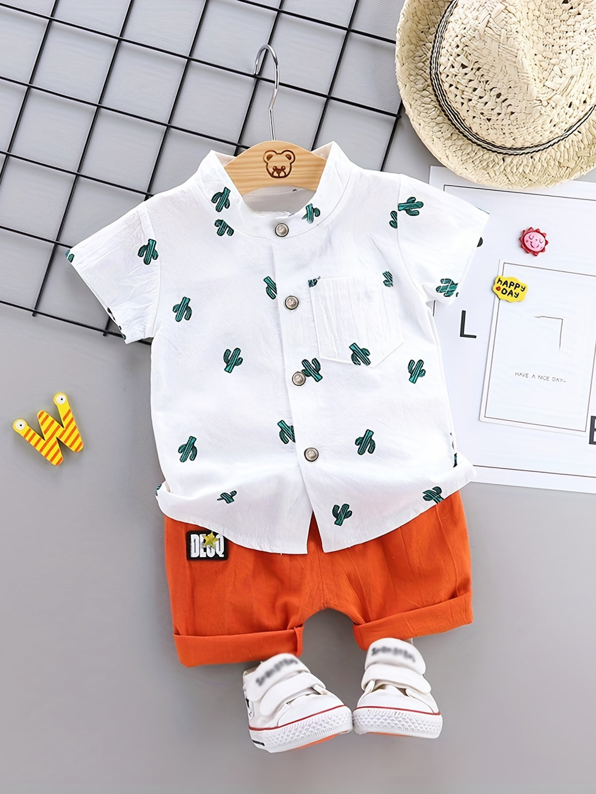 Kids' Cotton Dinosaur Print Shirt & Shorts Set for Summer - ayq